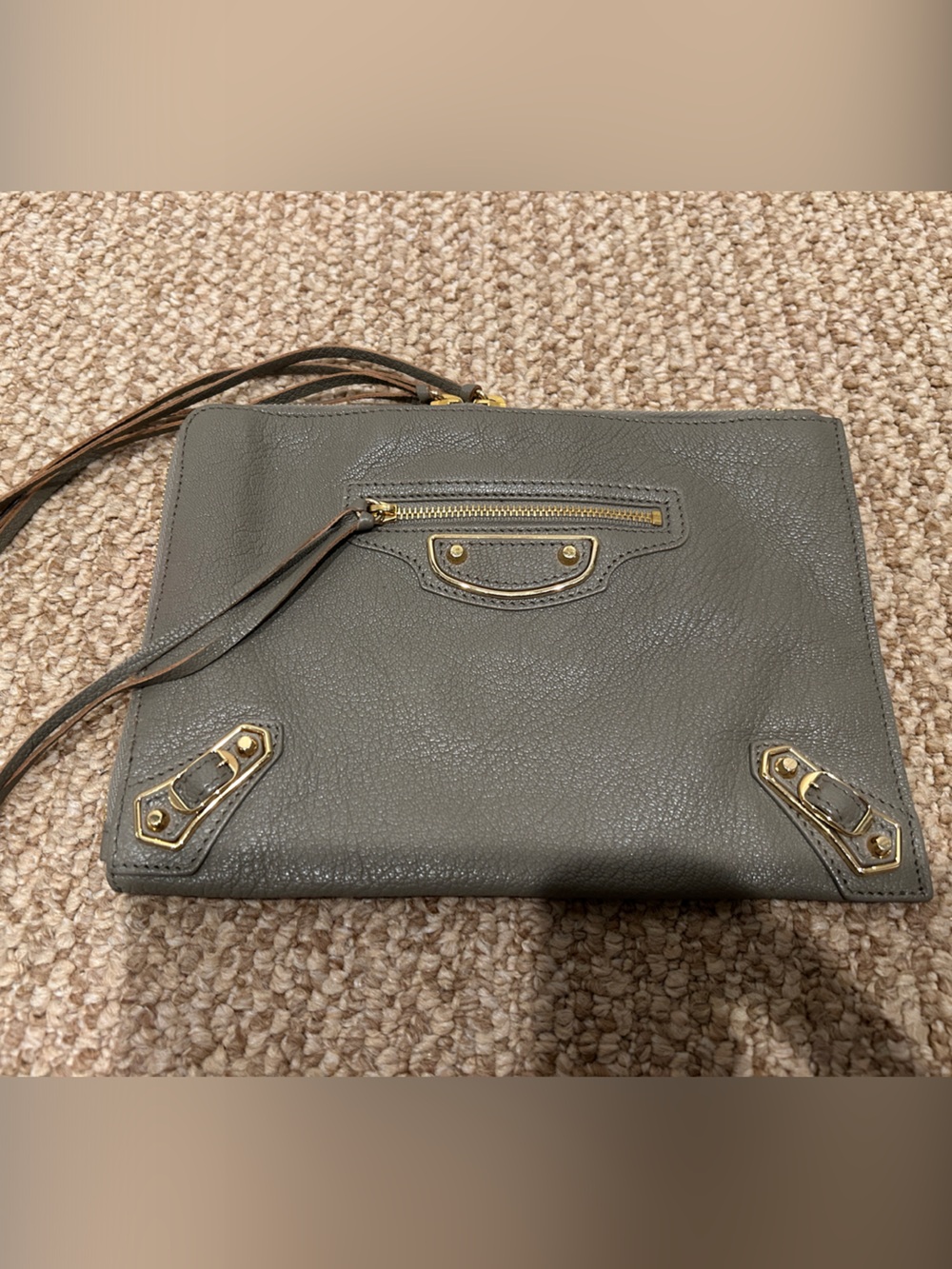 Balenciaga Gray Leather Wristlet with Gold Hardware